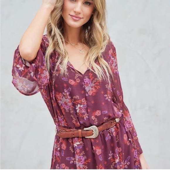 Nwt sz small LOVESTITCH Poetry In Motion Floral Maxi Dress / wine/spice - Picture 2 of 4